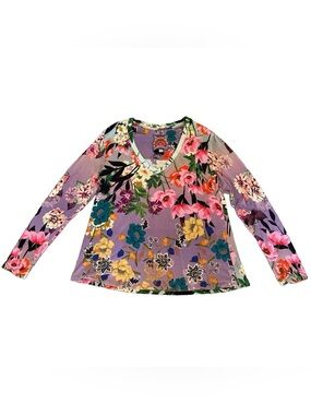 Johnny Was Janie Favorite Long Sleeve V-Neck Bamboo Swing Tee Small Floral